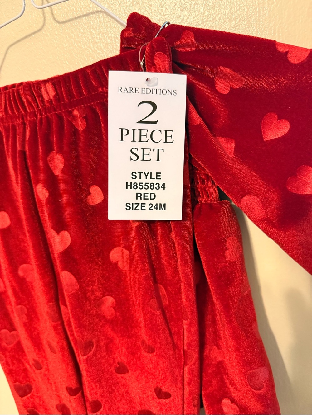 Rare Editions Girls 24M NWT Red Velvet Heart 2 Piece Set Ruffle Top Pants - Picture 5 of 7